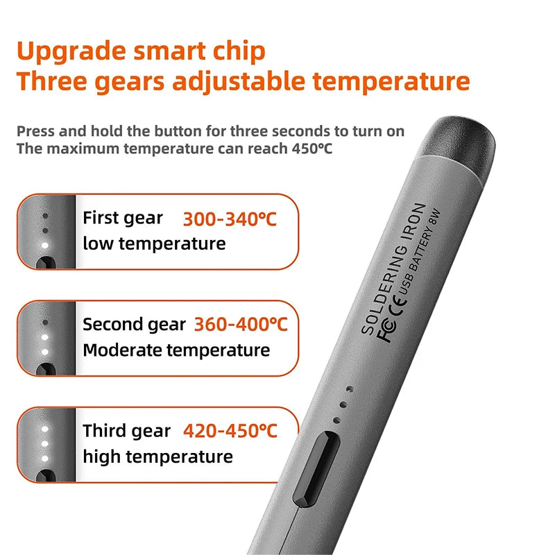 USB Soldering Iron Mini Small Tool 800mAh Lithium Battery Rechargeable