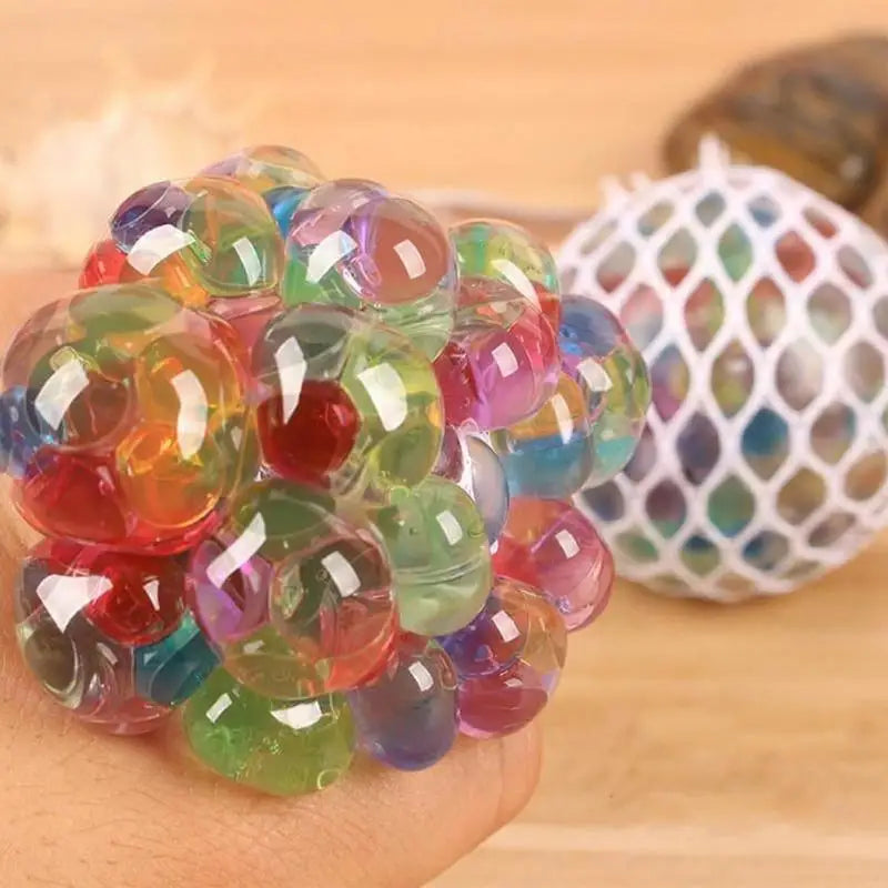 Rainbow Squeeze Ball Stress Relief Grape Balls Relieve Pressure Balls Hand Fidget Toy Rainbow Novelty Squeeze Ball Mesh Colorful Zpaxo