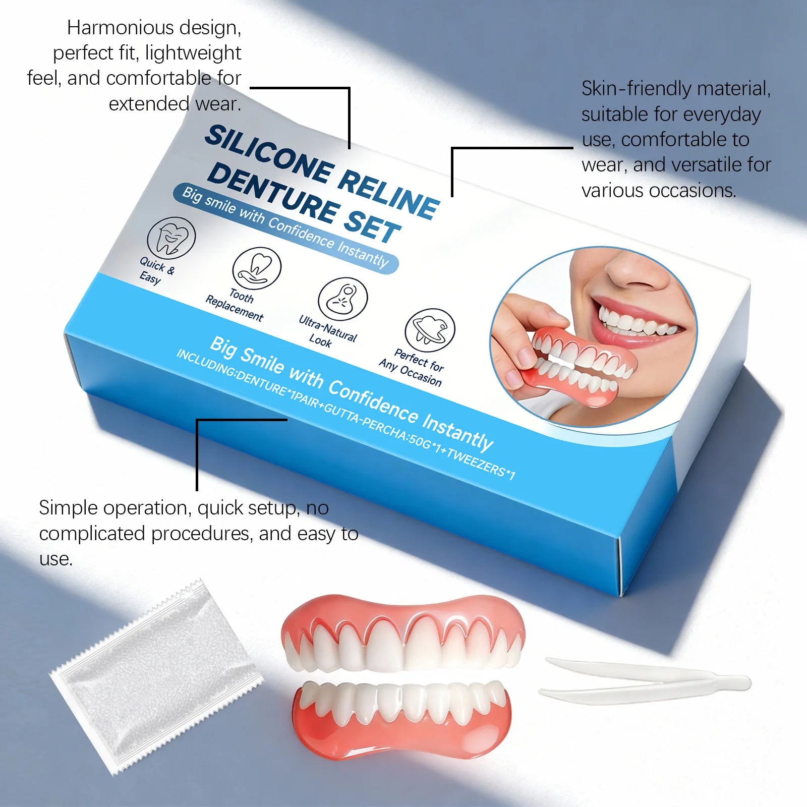 Silicone Reline Denture Set – Fake Teeth Kit for Comfort & Fit Denture Reline Kit Zpaxo