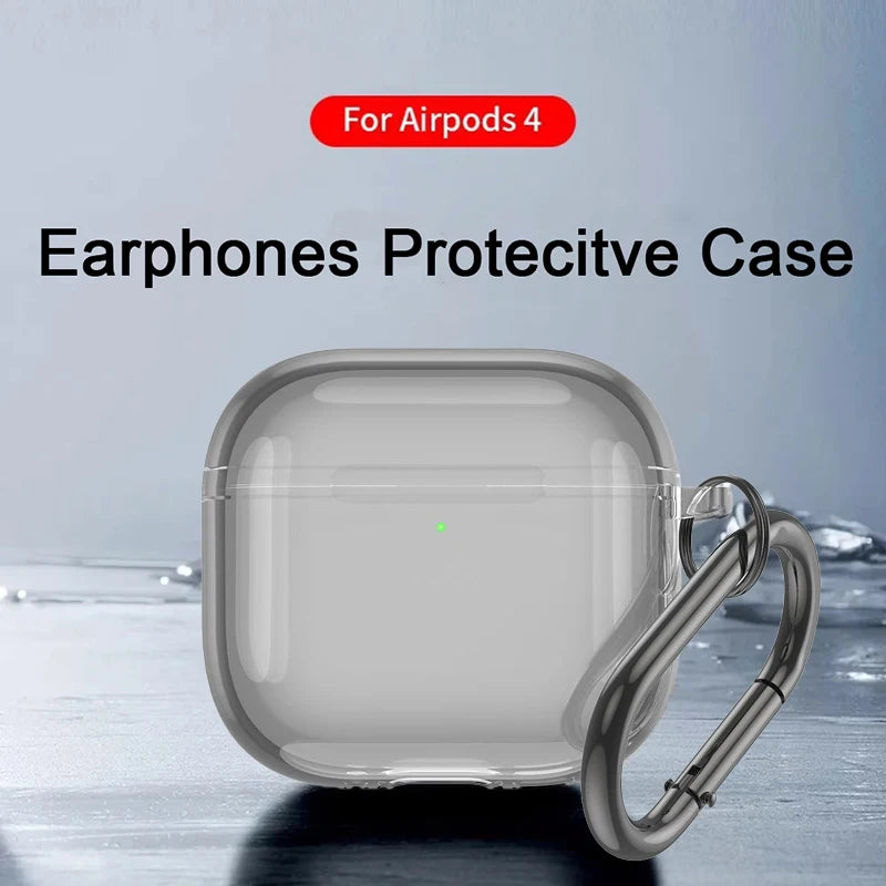 Wireless Earphone Cover TPU Shockproof Protective Cover Skin with Hook Clear Transparent Case Anti-fall For Apple Airpods 4 2024 Zpaxo