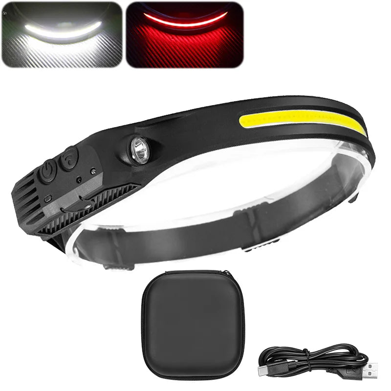 COB LED Headlamp – Motion Sensor, USB Rechargeable, 350 Lumens