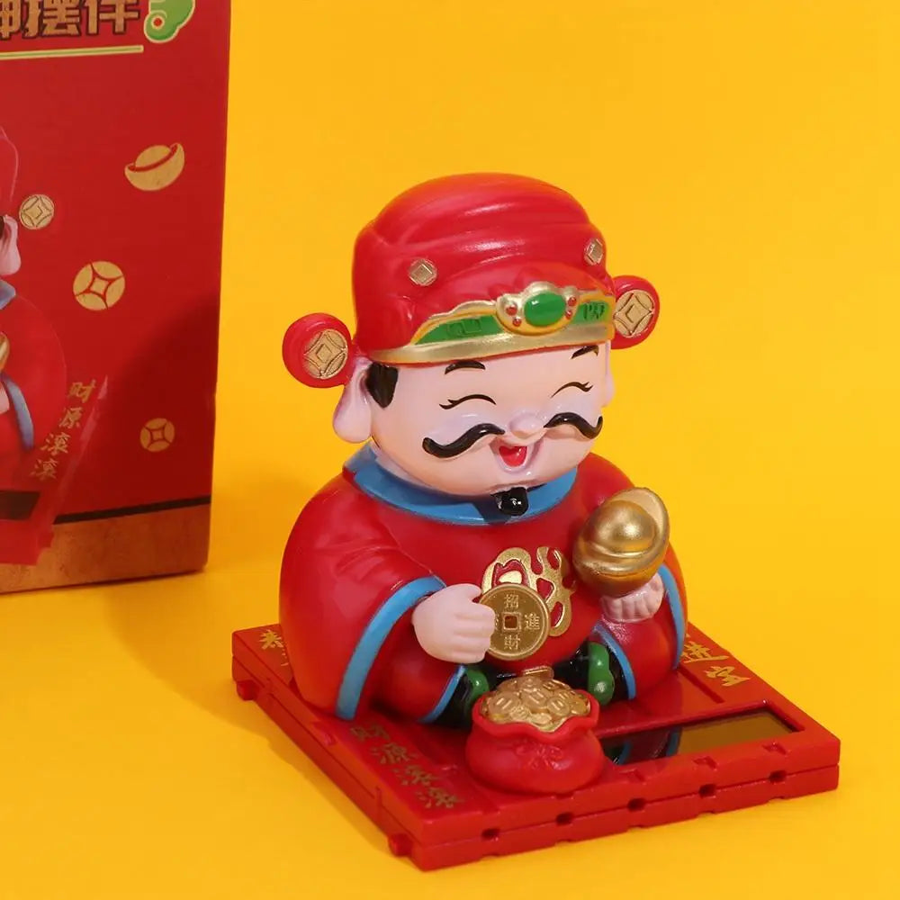 Creative Solar Powered Car Ornament Shaking Head Chinese Style Solar Swinging God of Wealth Lucky Ornaments Gift Zpaxo