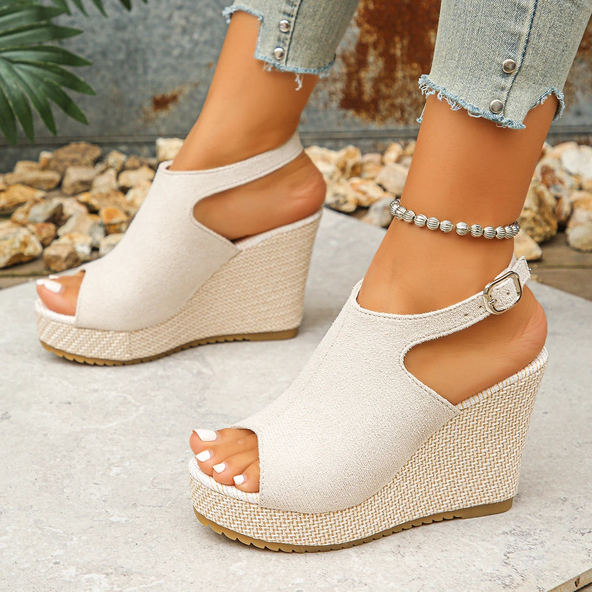 Women Wedges Sandals Peep Toe Heeled Summer Ankle Straps Platform Zpaxo