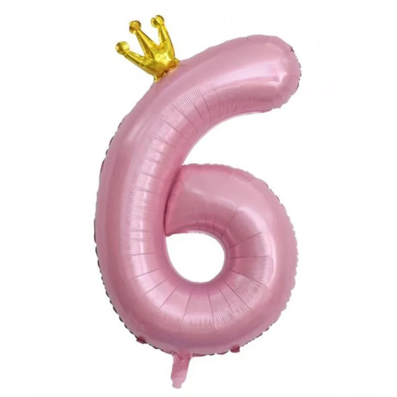 Pastel Baby Blue Pink Foil Number Balloon Crown 1 2 3 4 5 6 7 8 9 Zpaxo pink6 40inch