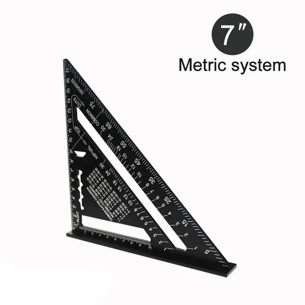 New 7Inch Triangle Ruler Measurement Tool Aluminium Alloy Carpenter Tools Inch Metric Angle Ruler Speed Square Woodworking Tools Zpaxo black-metric