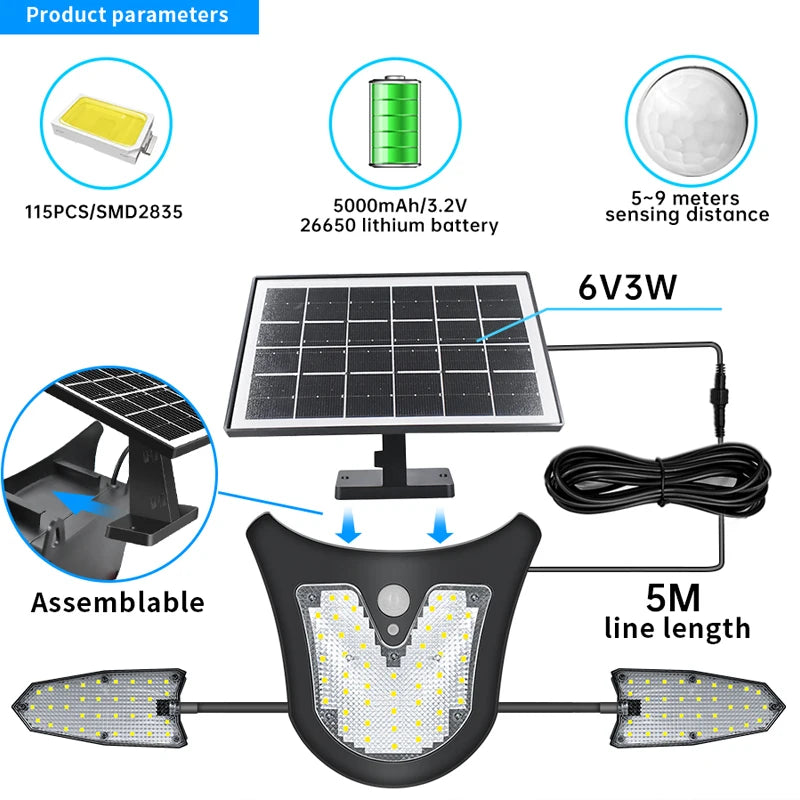 Bright Solar Lamp 115led Security Lights Remote IP65 Waterproof Zpaxo