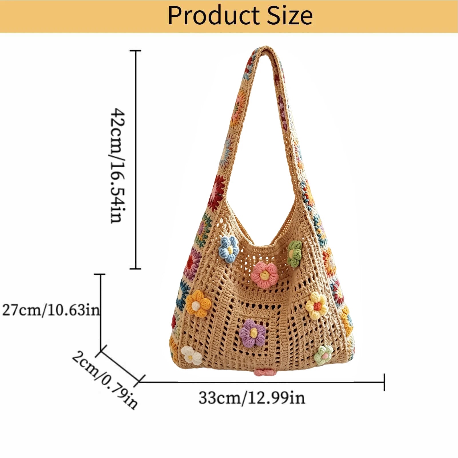 Boho Crochet Flower Bag – Women's Woven Beach Tote Handbag Crochet Tote Bag Zpaxo Khaki