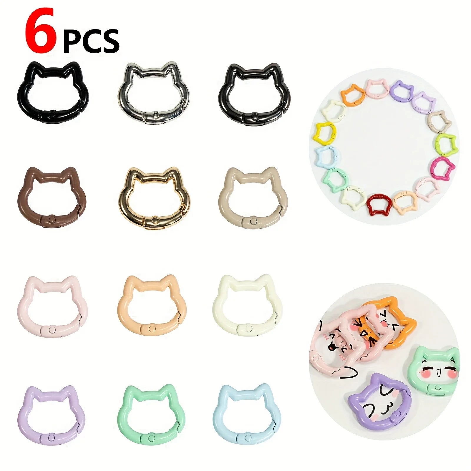 6 Pieces Durable Mixed Color Aluminum Kitten Climbing Buckle Carabiner, Metallic and Macaron Color, Spring Spring Hook Keychain Zpaxo