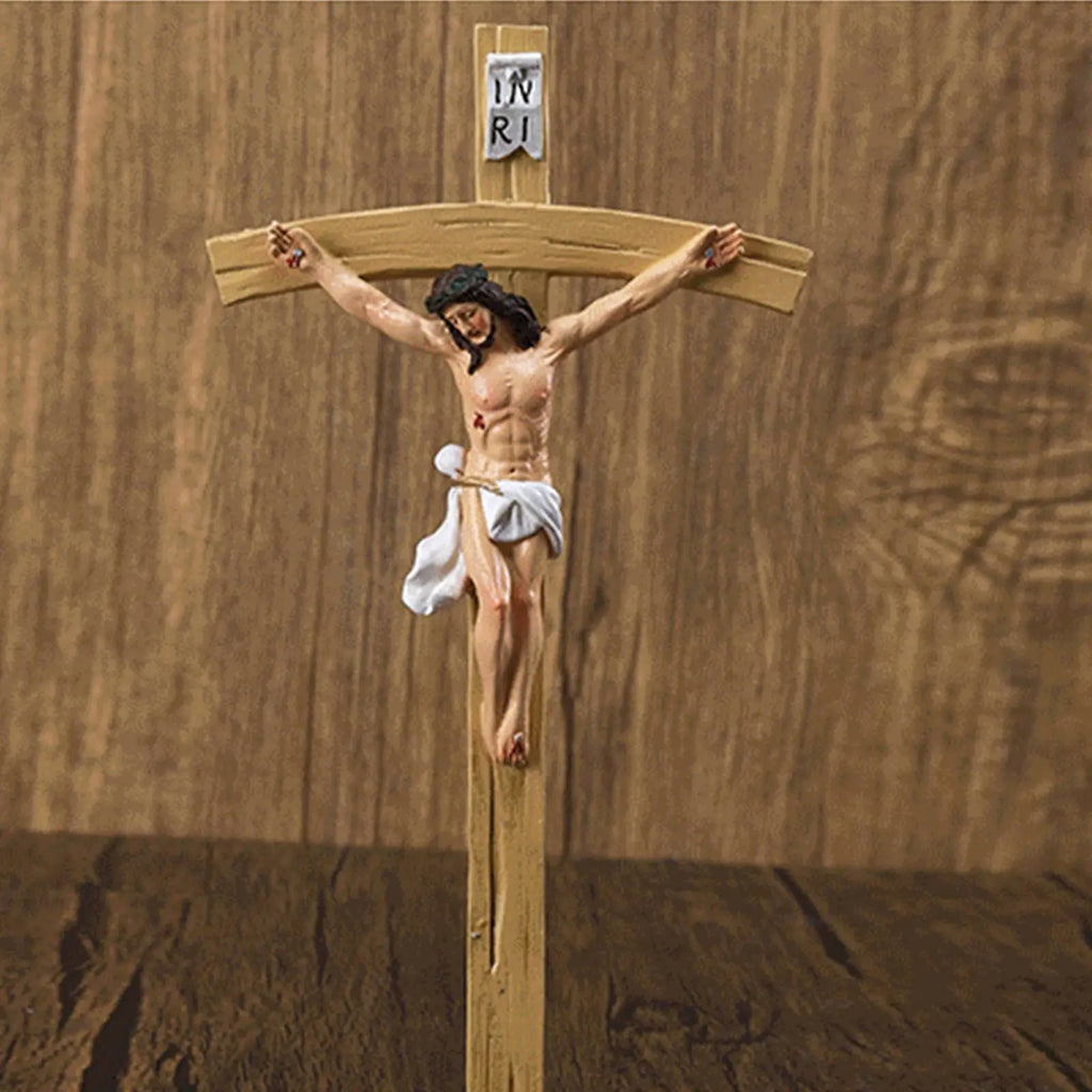 Jesus Cross Classic Catholic Religious Hand Painted Resin Decor Religious Wall Decor for Home Door Front Desk Display Zpaxo