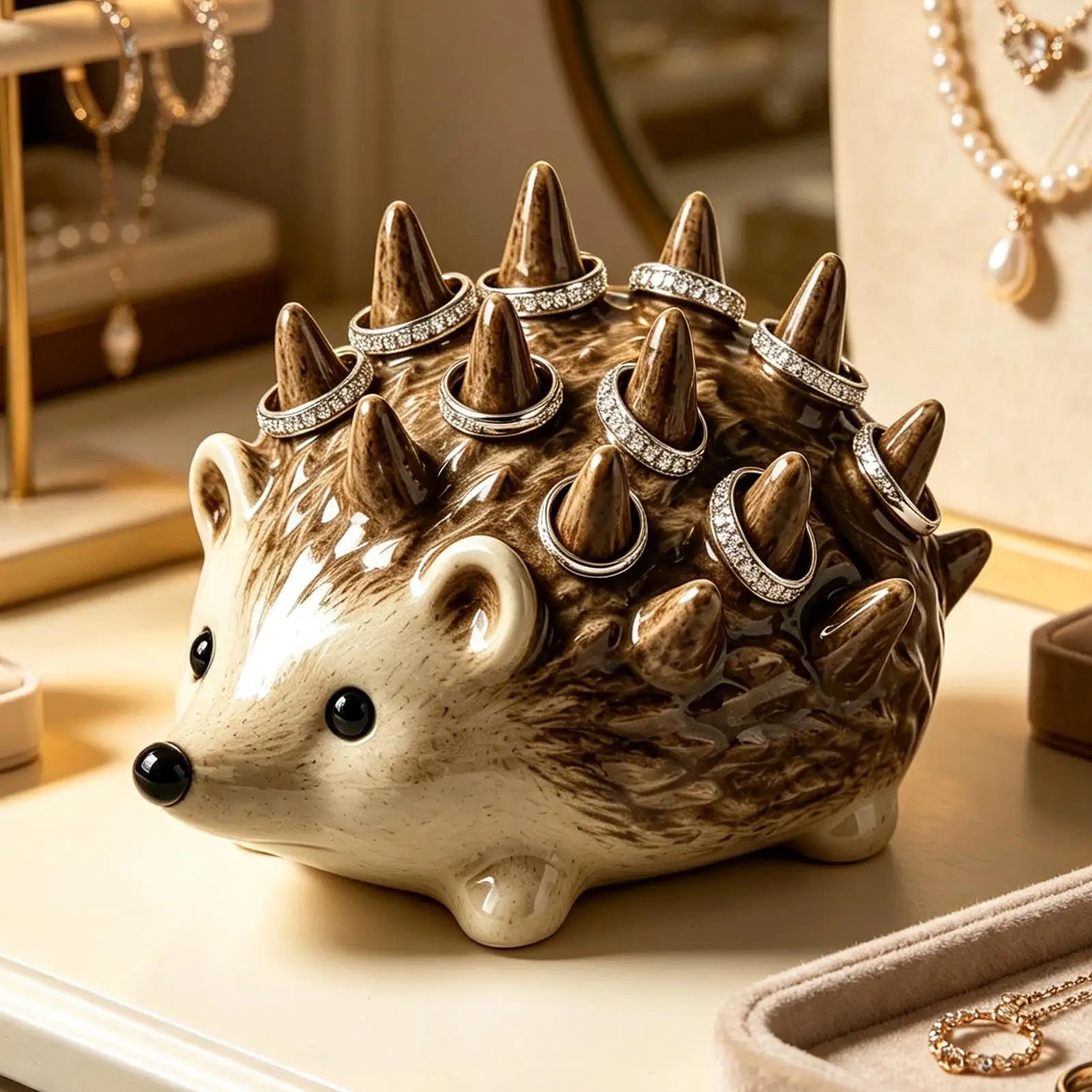 Ring Holder Display Hedgehog Shape Jewelry Storage Stand Home Bedroom