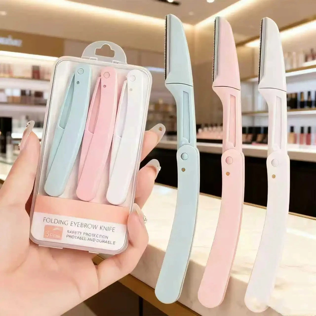 3pc Safe Folding Ladies Face Shaver Eyebrow Trimmer Blade Anti-Scratch Razor Makeup Tools Eyebrow Trimmer Face Razor for Women Zpaxo