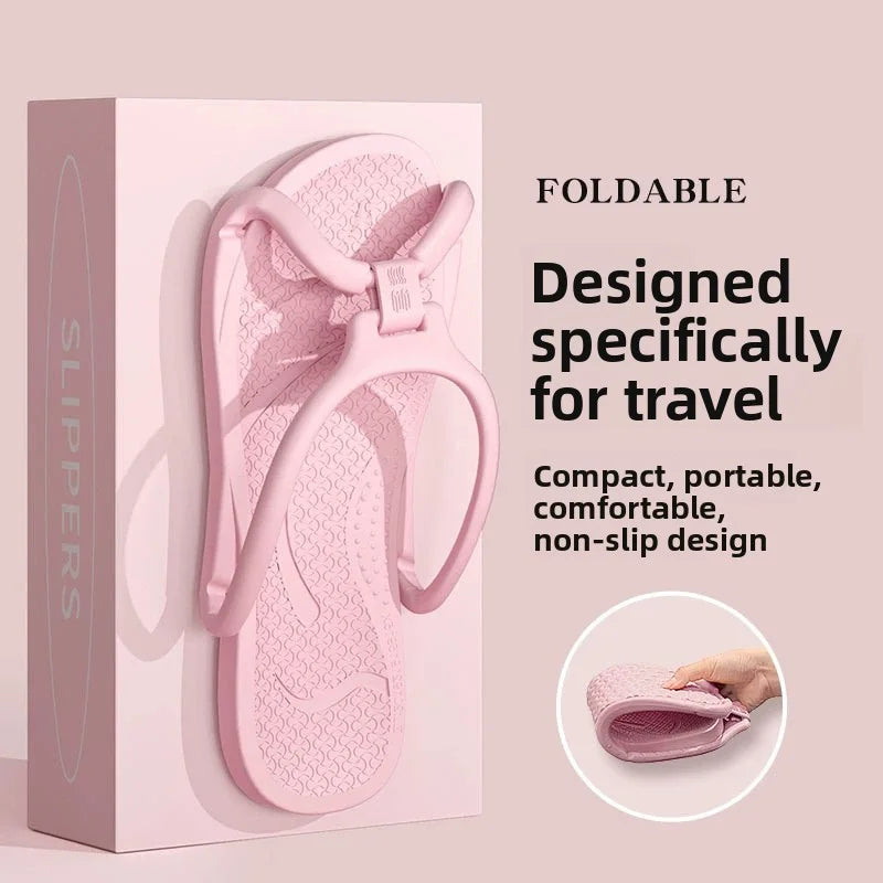 Foldable Travel Slippers Unisex EVA Flip Flops Hotel Non Slip Zpaxo Pink 45-46