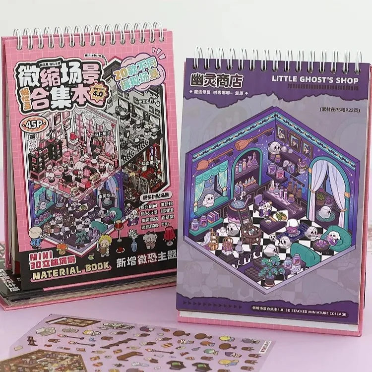 New 3D Cartoon Sticker Book Landscape Stickers Pocket Book Cabin Scene DIY Horror Scenes Portable Sticker Album Festival Gift Zpaxo