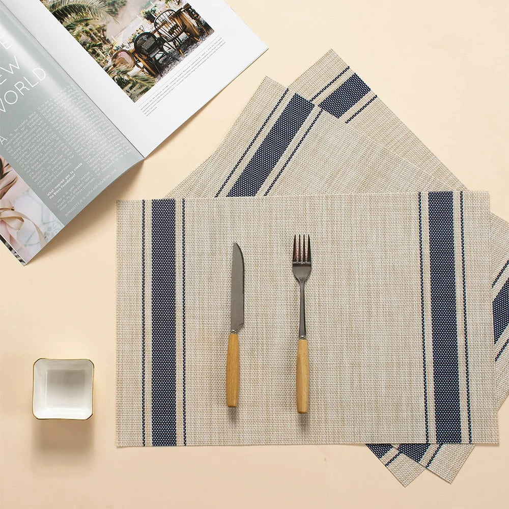 3Pcs Stripe Placemats Heat-Resistant Woven Vinyl PVC Table Mats for Dining Table Washable Zpaxo