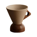 Cone Mug Retro Ceramic Drinkware Tea Cup Wooden Handle Base Coffee