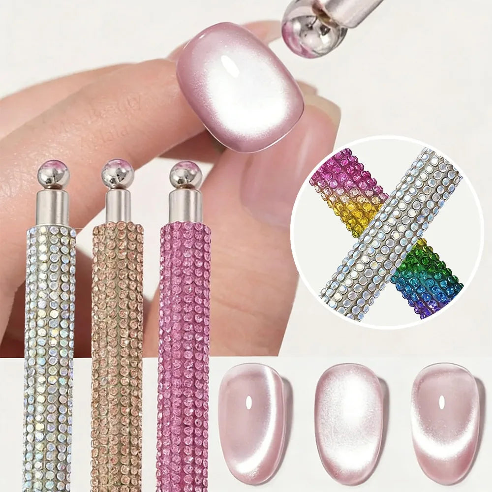 2-IN-1 Magnetic Nail Polish Stick With Rhinestone Stronge Magnetic Ball Cat Eye Gel Nail Polish Tool for Nail Salon or Home Use Zpaxo