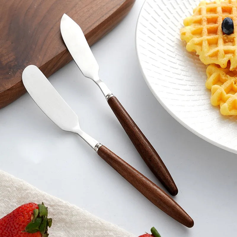 2026 Hot walnut wood handle 304 stainless steel butter knife, creative cream cheese knife, butter and jam spreading knife Zpaxo