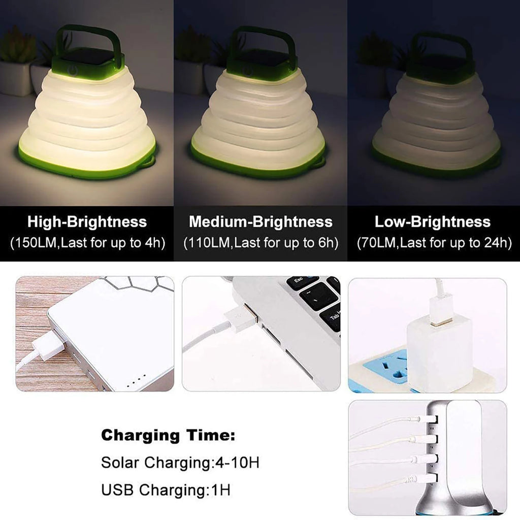 Solar LED Camping Lantern Light Portable USB Rechargeable Foldable Zpaxo