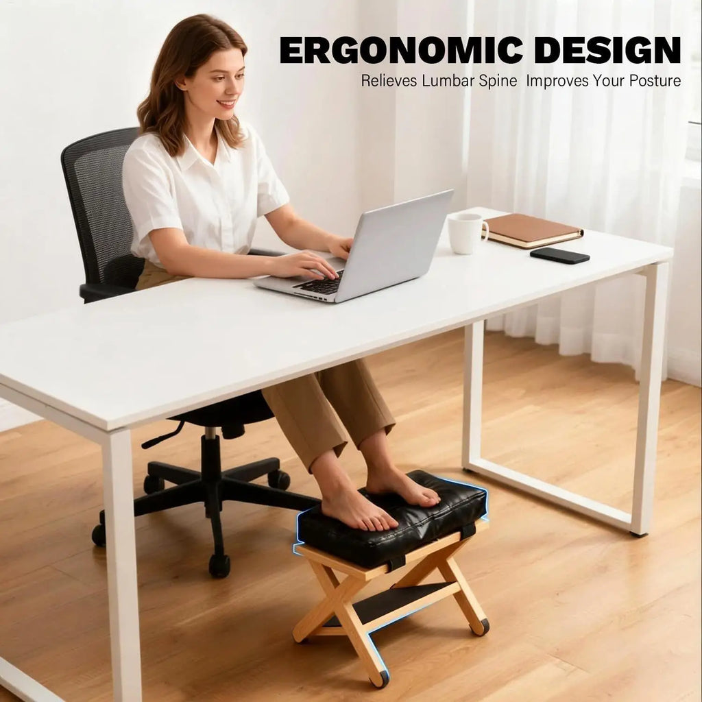 Under Desk Footrest Wooden Double Layer Non Slip Ergonomic Foot Rest