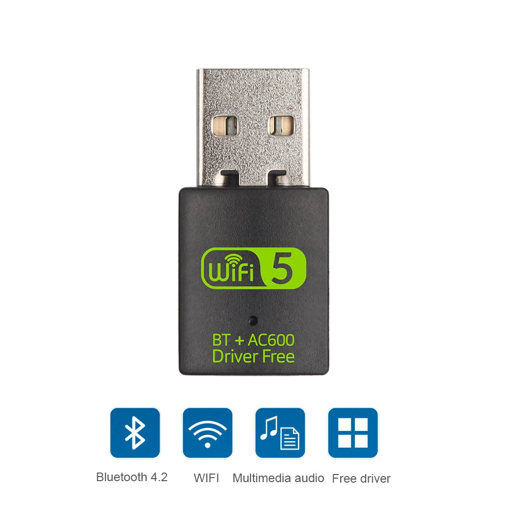 2in1 Dual Band WiFi 600Mbps USB WiFi Adapter Bluetooth-Compatible 2.4G&5GHz Mini USB WiFi Dongle Network Wireless WLAN Receiver Zpaxo