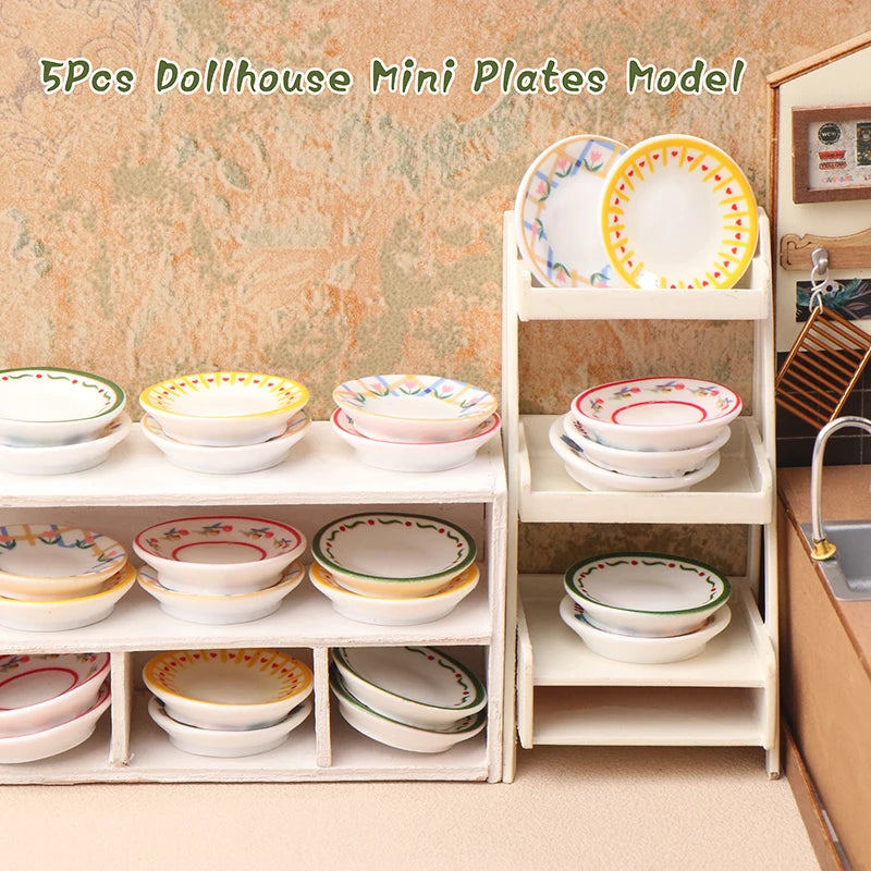1 12 Dollhouse Miniature Plates 5 Pretend Play Kitchen Decorations Zpaxo