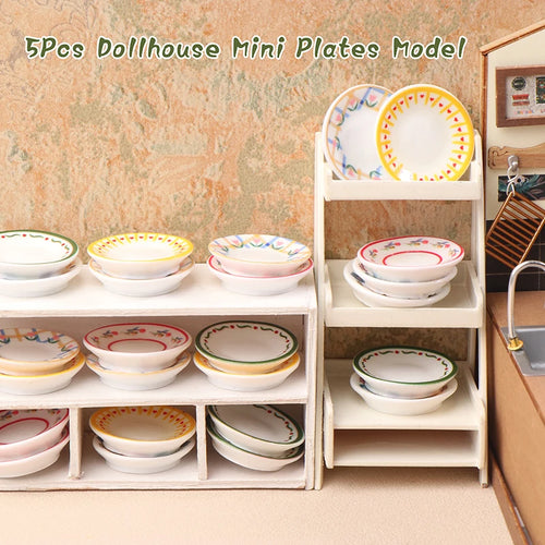1 12 Dollhouse Miniature Plates 5 Pretend Play Kitchen Decorations Zpaxo