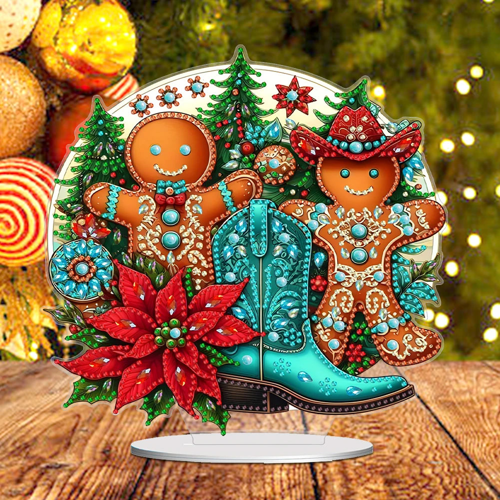 Acrylic Christmas Gingerbread Man Table Top Diamond Painting Ornament Kits Rhinestones Desktop Ornaments for Home Office Decor Zpaxo