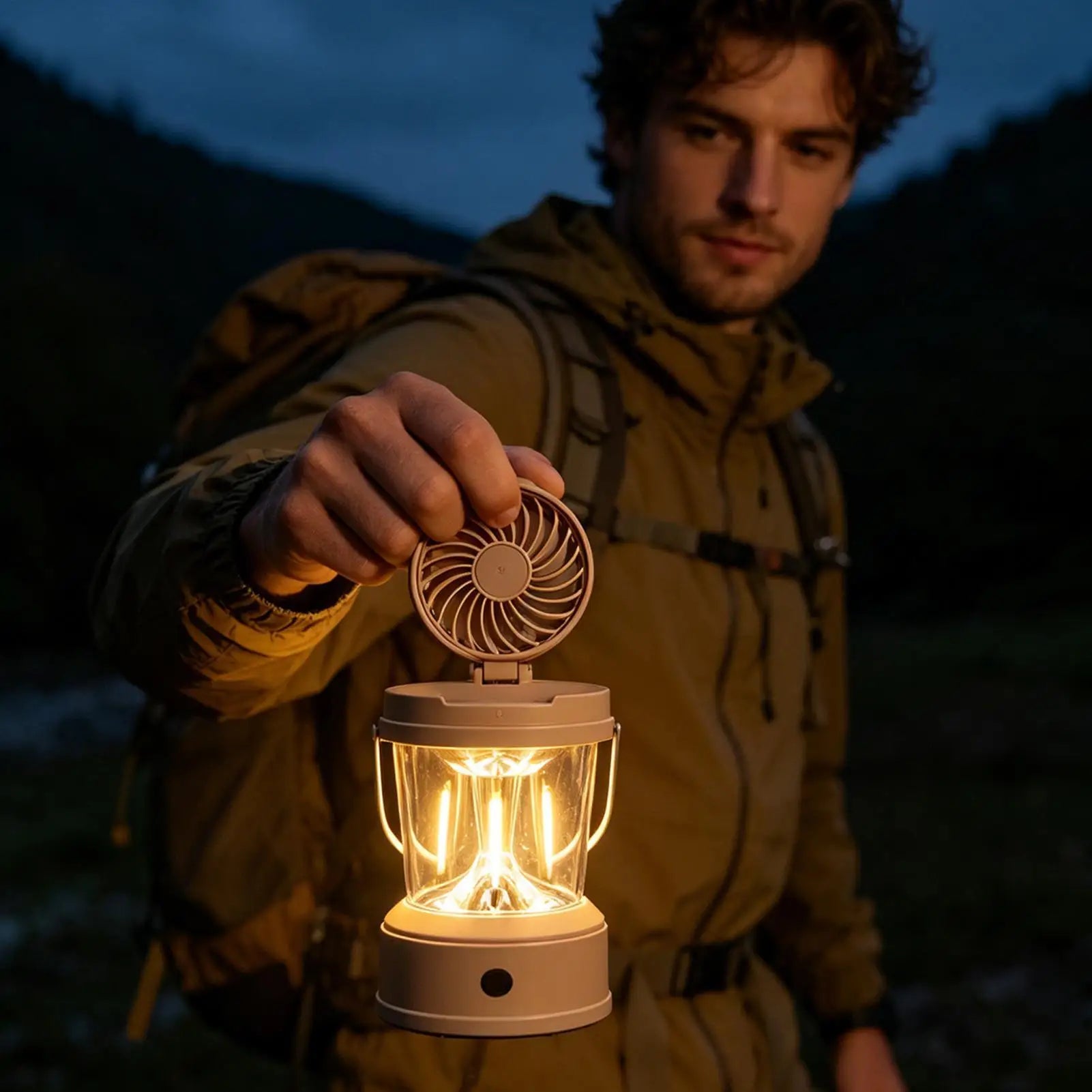 Camping Lantern Fan 2-in-1 Foldable Portable Brightness Electric Camp