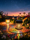 Solar-powered Mandala Pattern Projection Lamp Wrought Iron Mesh Floor