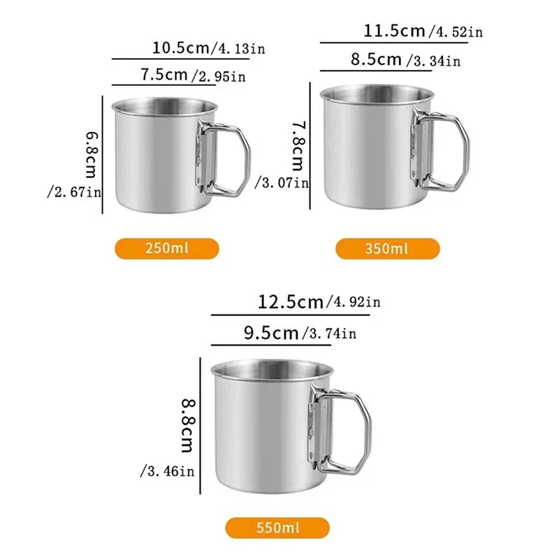 1Pc Stainless Steel Folding Handle Cup Portable Carabiner Cup Outdoor Camping Cups for Home Outdoor Camping Accessories Zpaxo