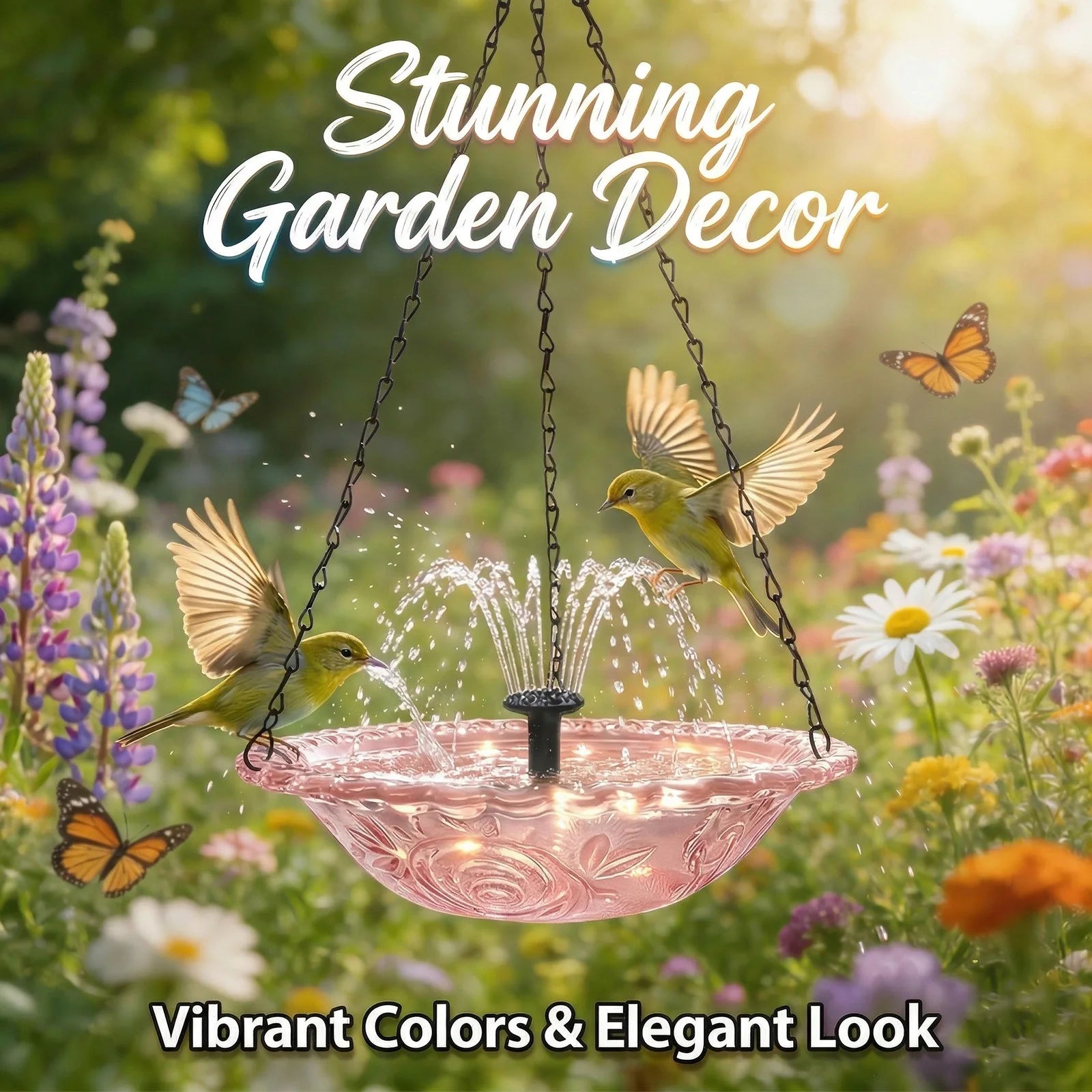 Solar Cascade Fountain Birdbath Solar Powered Fountain Bird Bath Hanging Glass Bowl Birdbath Attracts Wild Birds Hummingbirds Zpaxo