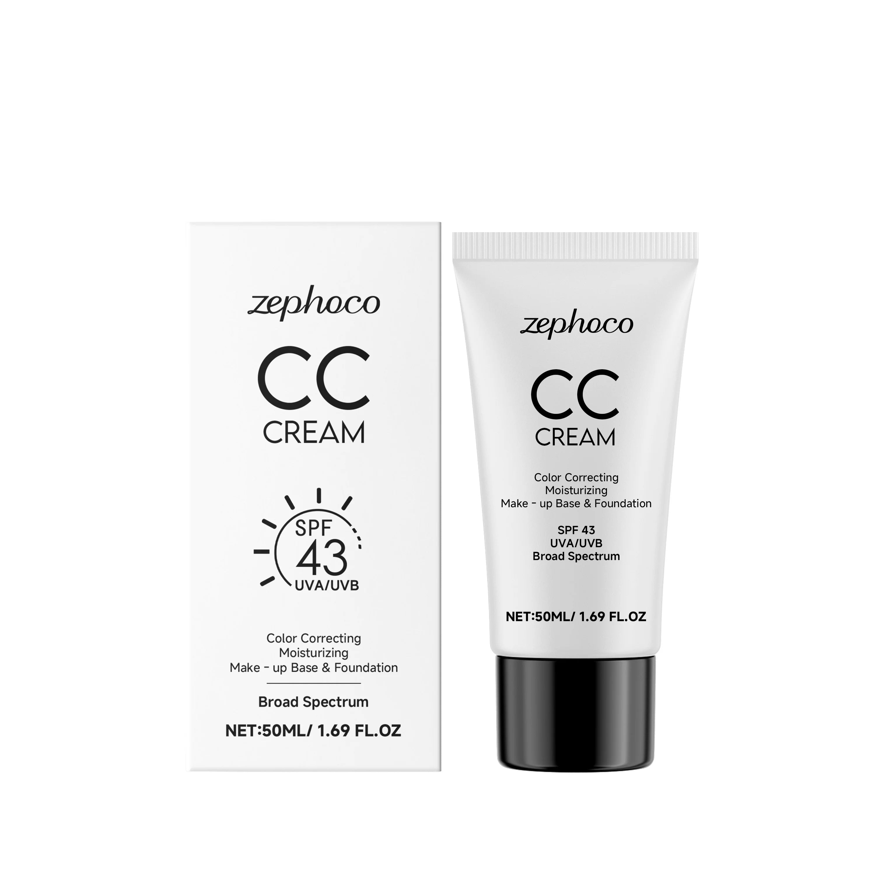 Zephoco CC Cream SPF 43 Hydrating Foundation – Even Skin Tone CC Cream Foundation Zpaxo 50ml boxed