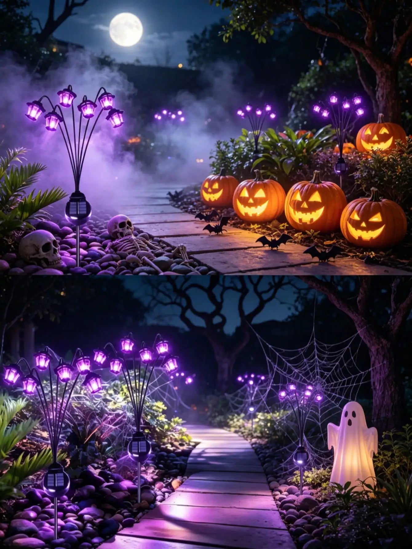 6-LED Purple Retro Palace-style Solar-powered Ground Light Outdoor