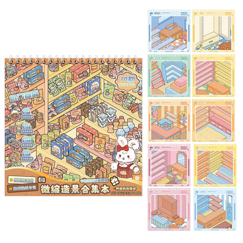 Scene Sticker Book Miniature Shop Stickers DIY Cartoon Decals Kids