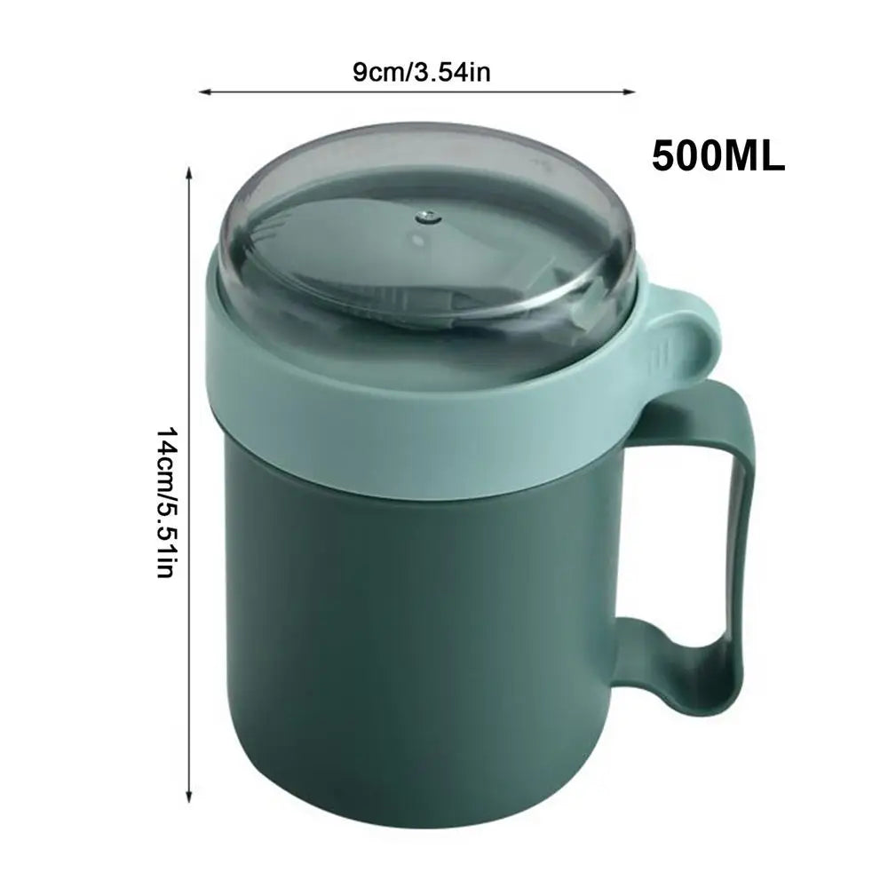 500ml Portable Breakfast Cup with Lid & Spoon – Leakproof Portable Meal Cup Zpaxo Green