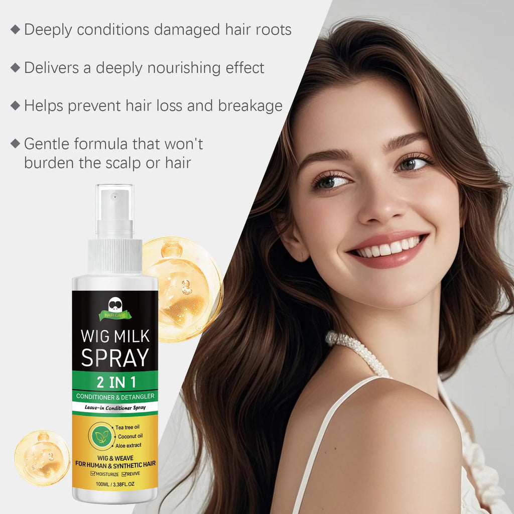 2-in-1 Wig Milk Spray Anti-Frizz Leave-In Conditioner 100ml Wig Conditioner Spray Zpaxo