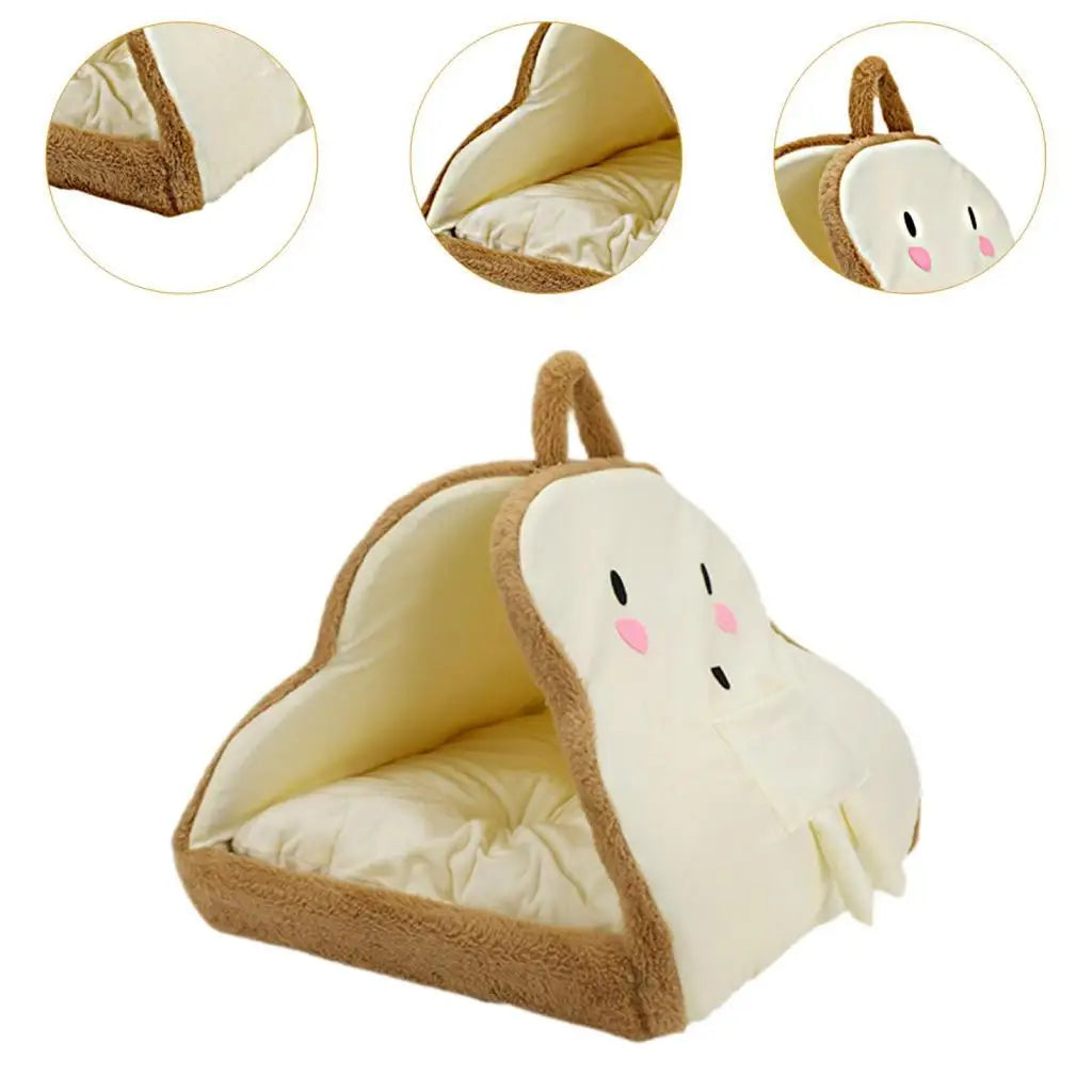 Pet Tent Cave Bed Self Warming Toast Shaped Cat Nest Puppy Cats Dog Zpaxo