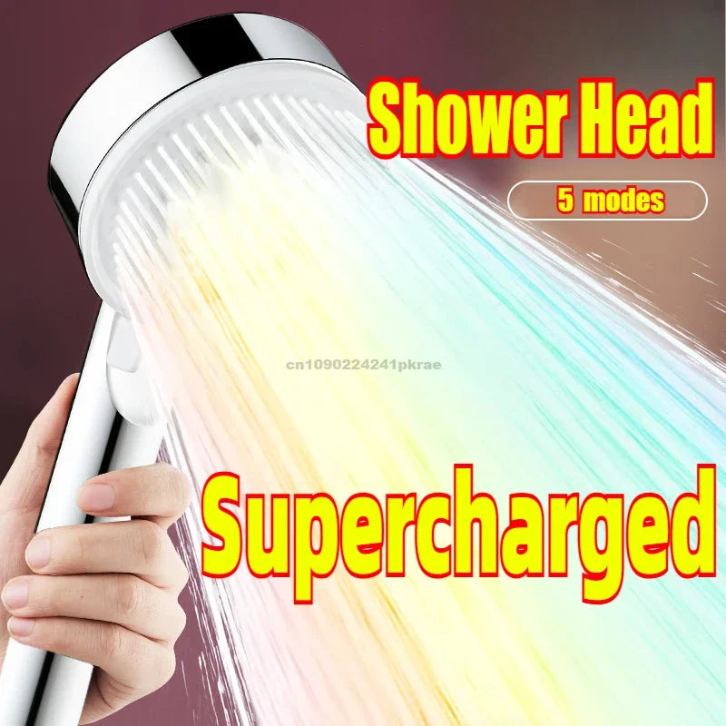 5 Mode Pressure Boost Shower Head Multifunction Adjustable Large Water Yield Shower Nozzle Massage Shower Bathroom Accessory Zpaxo