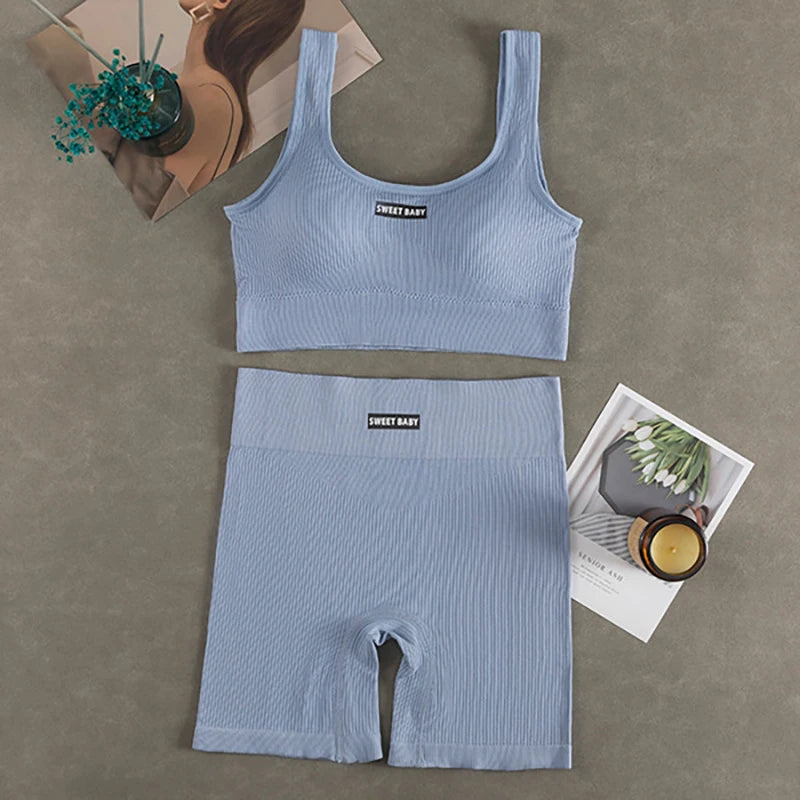 Women Seamless Yoga Set Fitness Workout Suits Sport Bra High Waist Leggings Sexy Deep-V Gym Clothing 2024 New Sportswear Zpaxo light gray Uniform size
