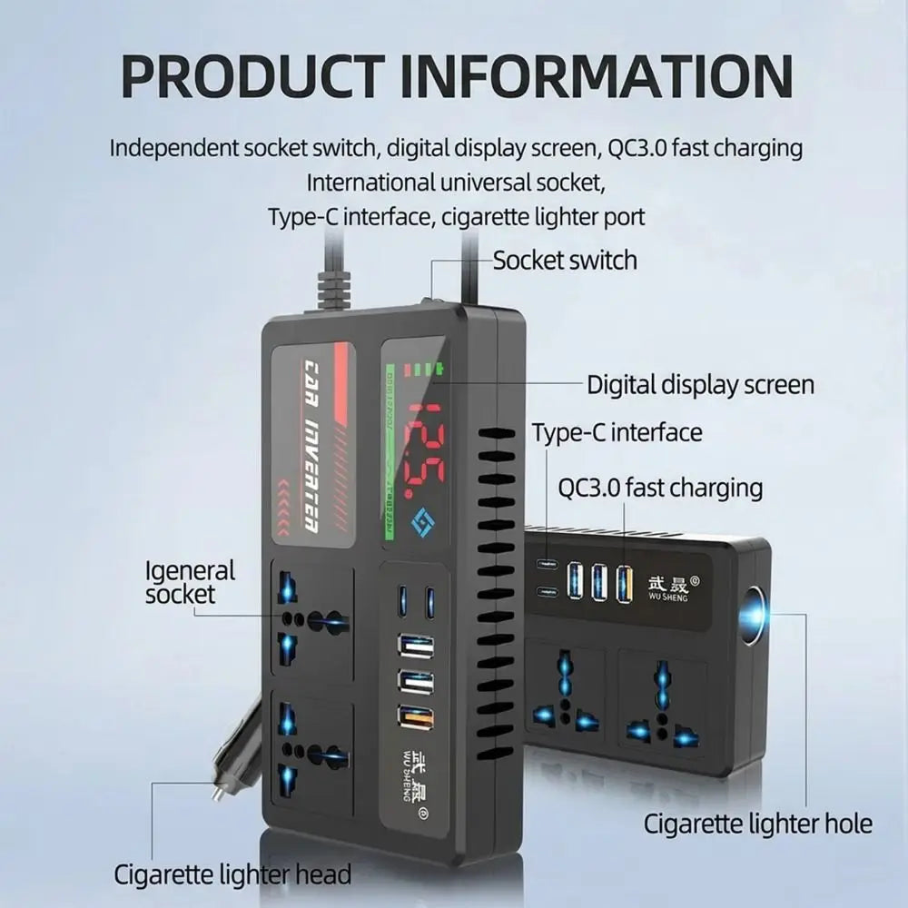 DC 12V 24V AC 220V Car Inverter Power Adapter Double Type-c QC3 0 Zpaxo