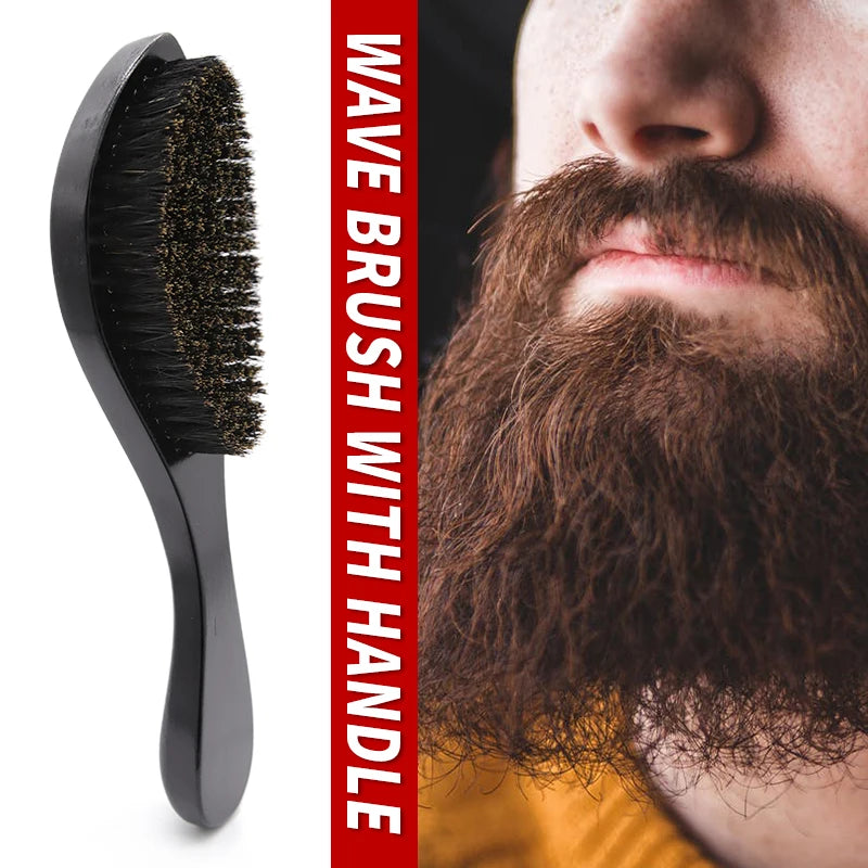 Cepillo Barba 360 Wave Brush For Men Beard Brush Medium Soft Boar bristle Wood Brush Beard Curve Palm Wave Brush Wood Beard Comb Zpaxo