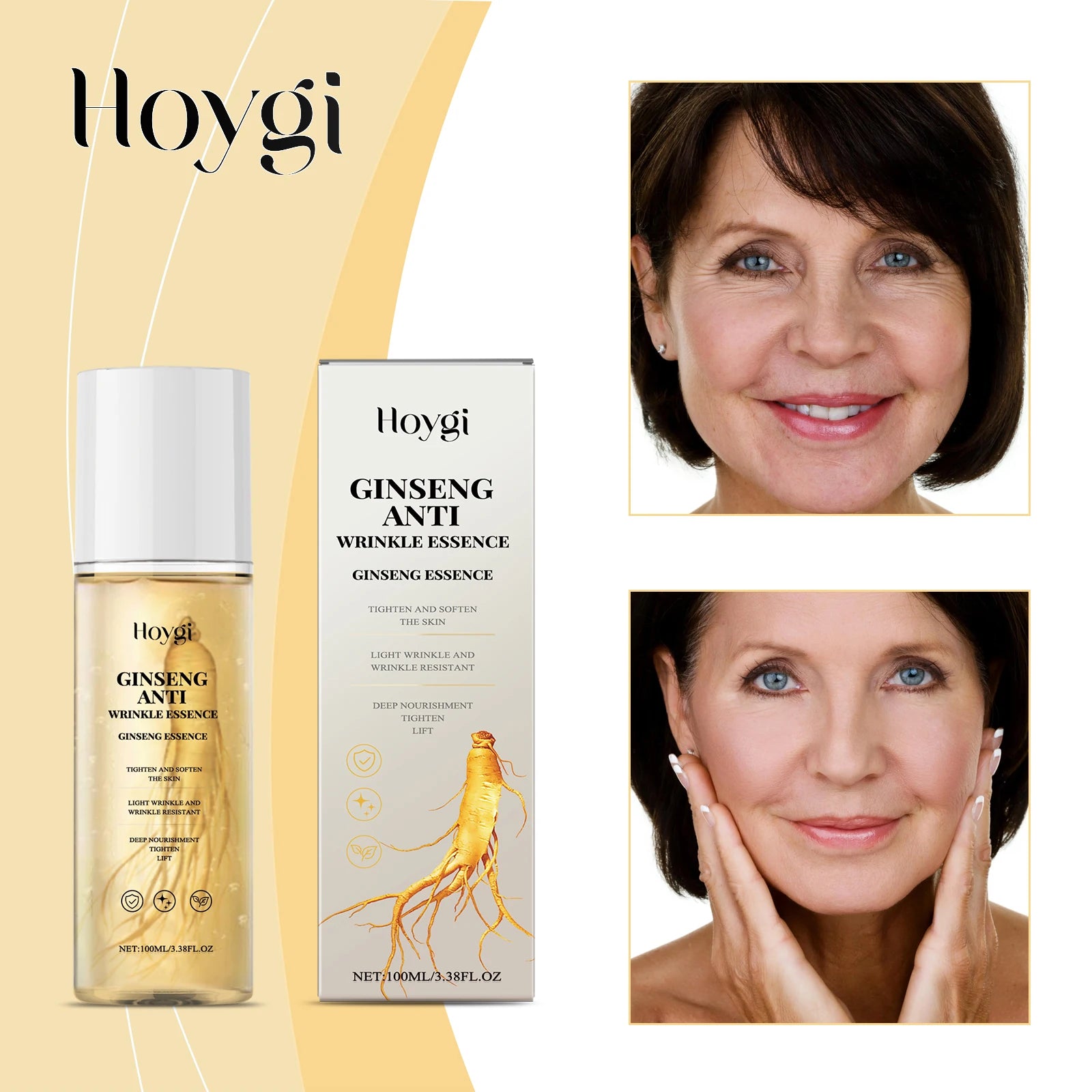 Hoygi 100ml Ginseng Power Firming Serum Reduce Fine Lines Wrinkles and Dark Circles Nourish and Tighten Face Eye Area Zpaxo