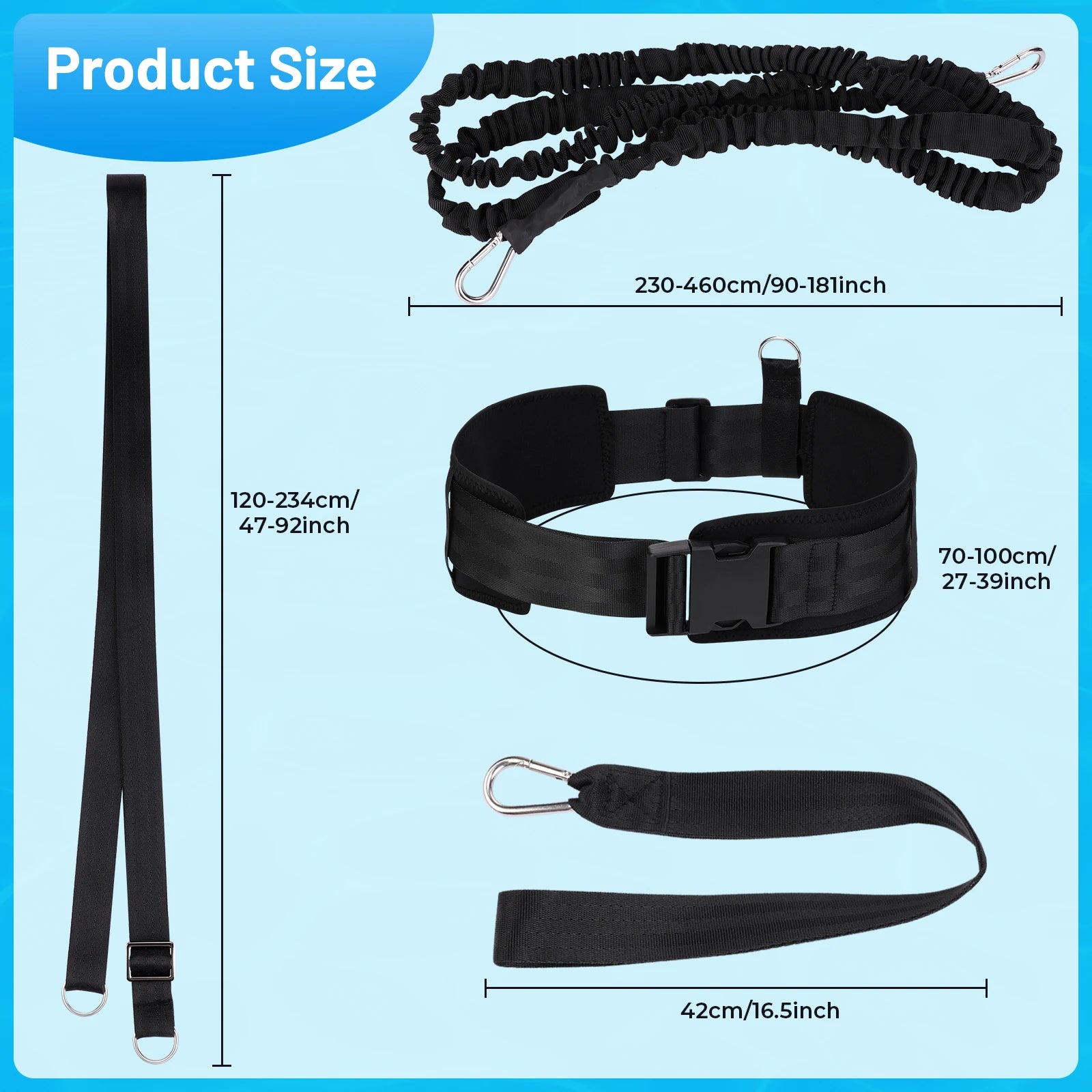 1- Swimming Training Rubber Belt Safety Rope Swim Pool Resistance