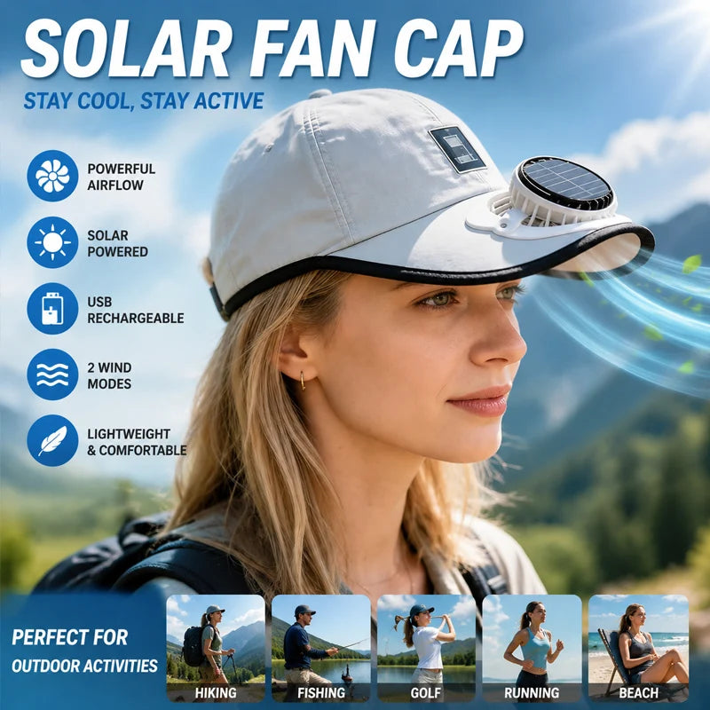 Solar Powered Fan Hat USB Charging Unisex Breathable Mesh UV