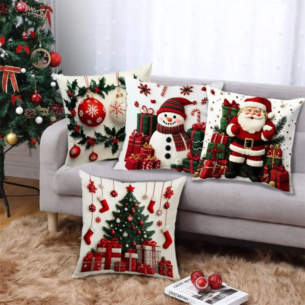 Christmas Cushion Cover – Snowflake & Santa 45×45cm Pillowcase Decorative Cushion Cover Zpaxo