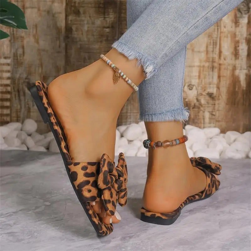 Leopard Flat Summer Slippers Women Outdoor Casual Beach Sandals Flip