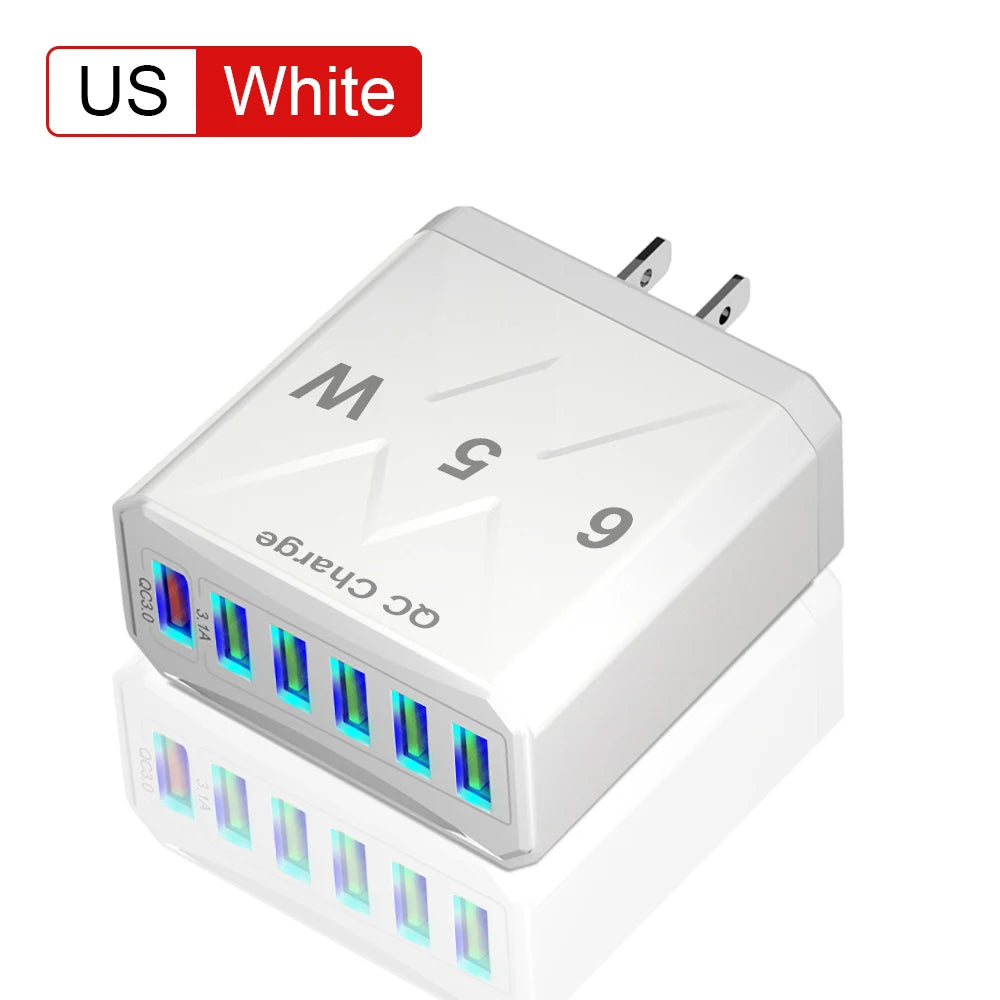 1 Fast Charging Total 65W Wall Travel Charger Adapter Quick Charge 3 Zpaxo US Plug-White