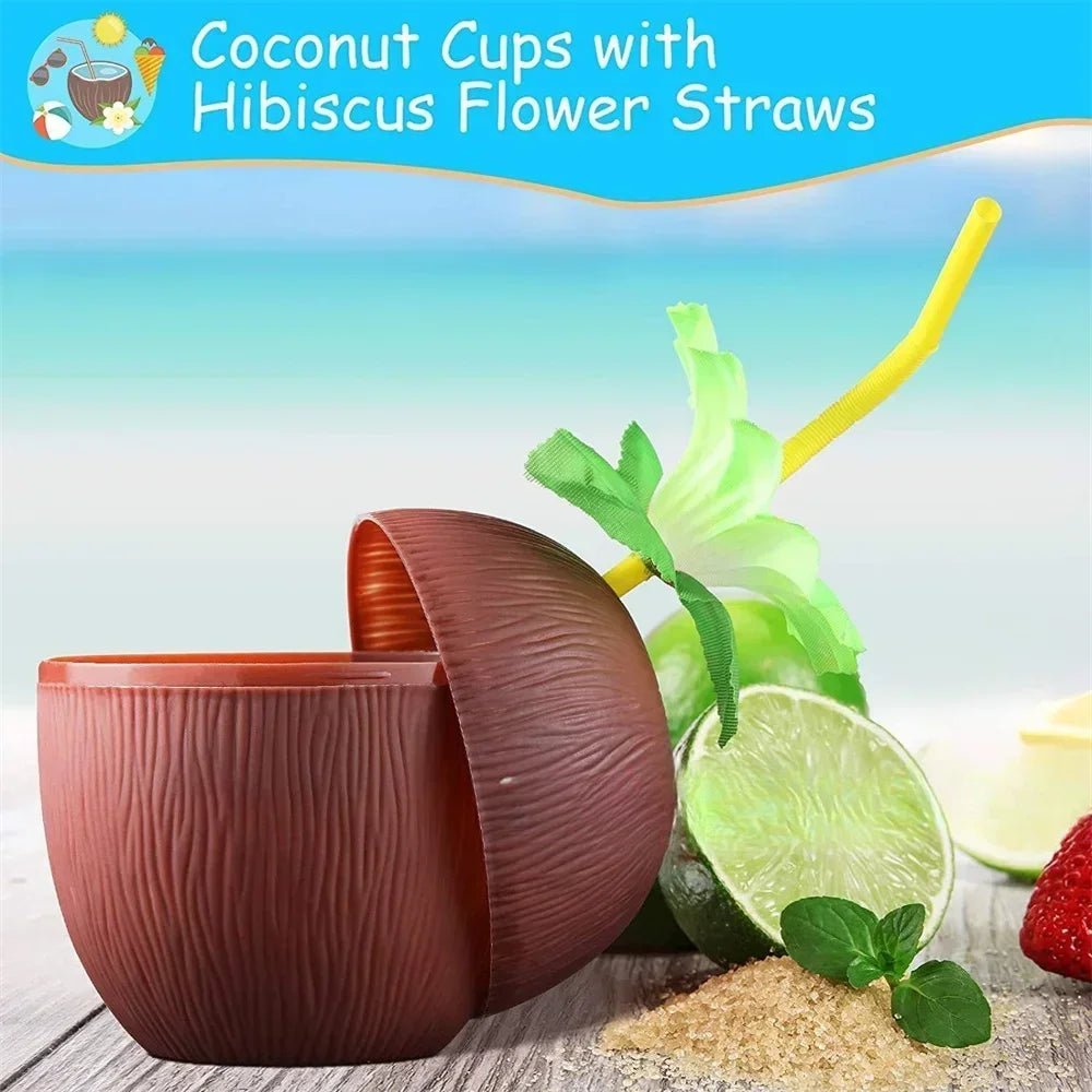 1PC Tropical Pineapple Coconut Drinking Cup Juice Cups Straw Luau Flamingo Birthday Beach Pool Party Hawaiian Decoration LIYI Zpaxo