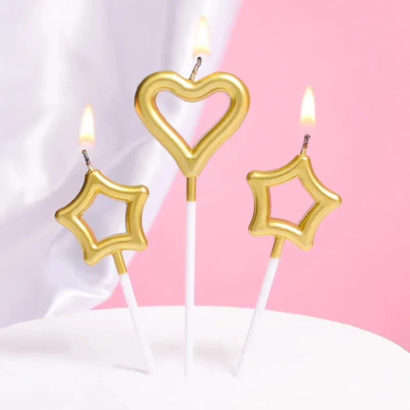 3-Piece Heart Star Candle Wedding Birthday Cake Decorative Candles