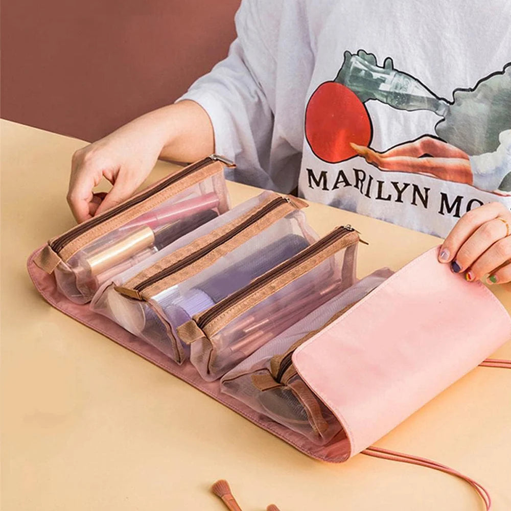 4 in 1 Detachable Makeup Bag Portable Travel Wash Bag with Mesh Compartments Large Capacity Cosmetic Storage Toiletry Bag Zpaxo